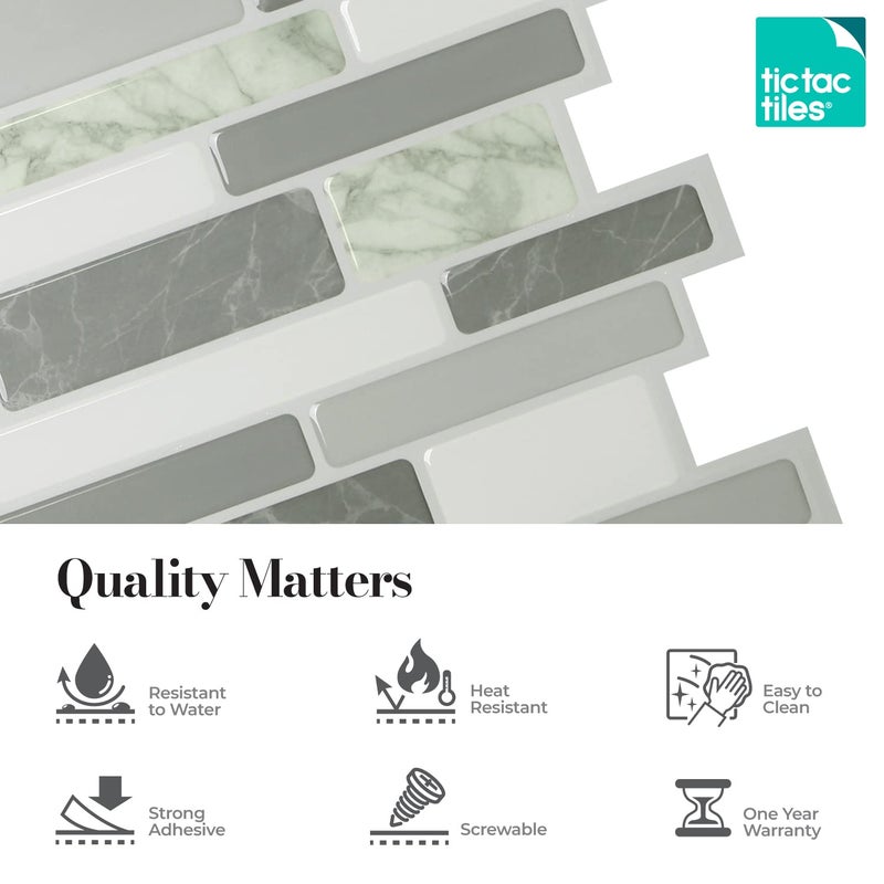 Tic Tac Tiles Peel and Stick Self Adhesive Removable Stick On Kitchen Backsplash Bathroom 3D Wall Sticker Wallpaper Tiles in Polito Designs (10 Sheets, Grigio) - Image 3